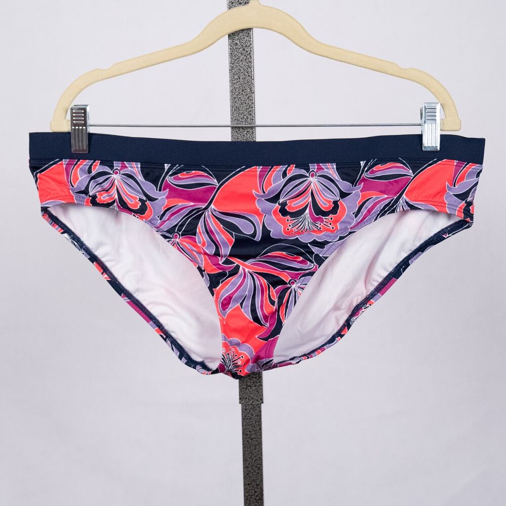 Lands' End Swimwear Pink Purple Floral Pattern Bikini Bottoms Women's Size 16 - Picture 1 of 4